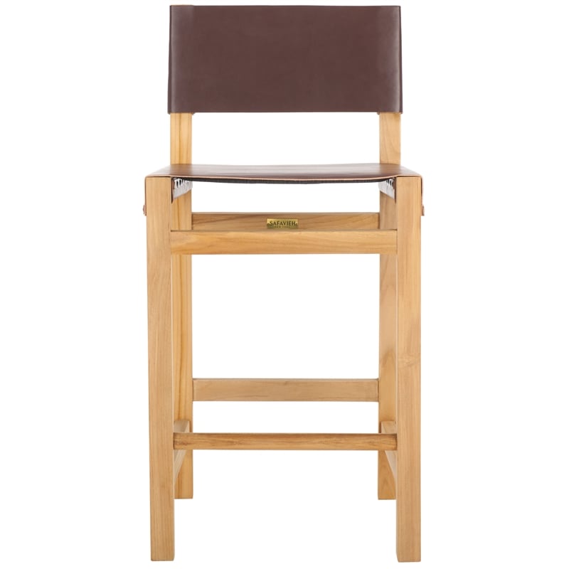 Safavieh Romee Wood and Leather Counter Stool in Amber /Natural