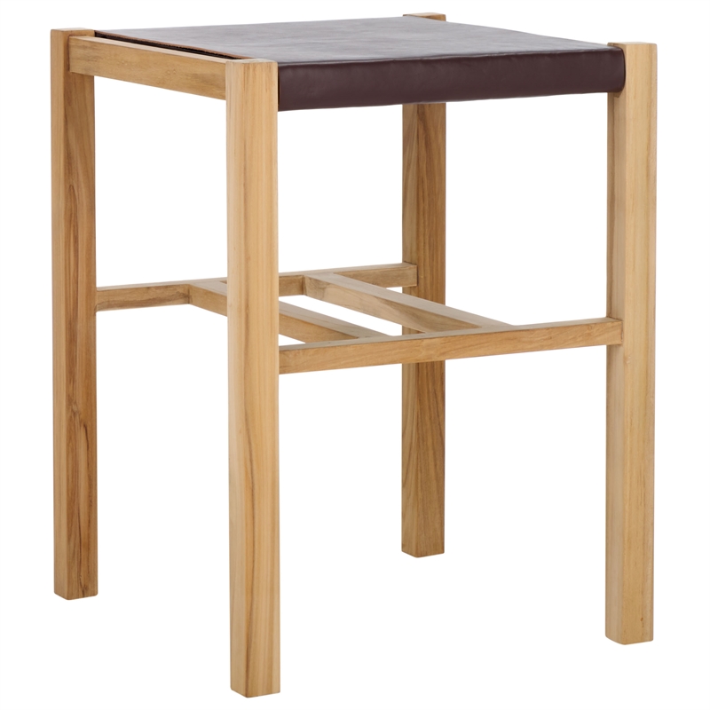 Safavieh Solana Teak and Leather Counter Stool  in Brown / Natural