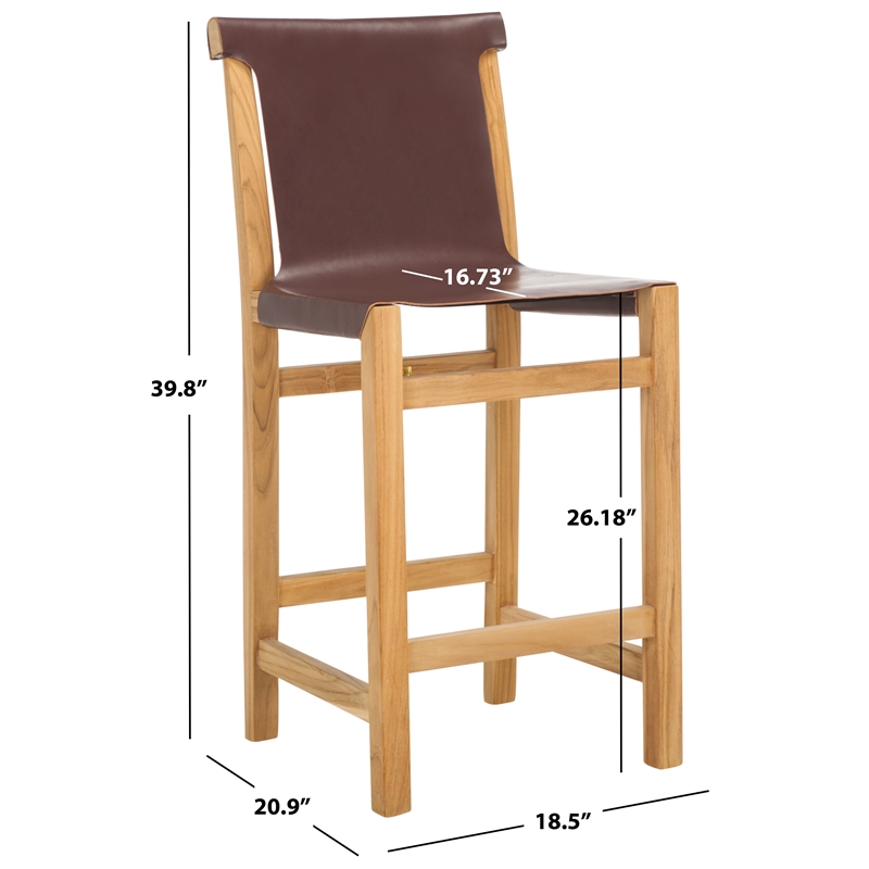 Safavieh Arian Teak and Leather Counter Stool in Brown / Natural