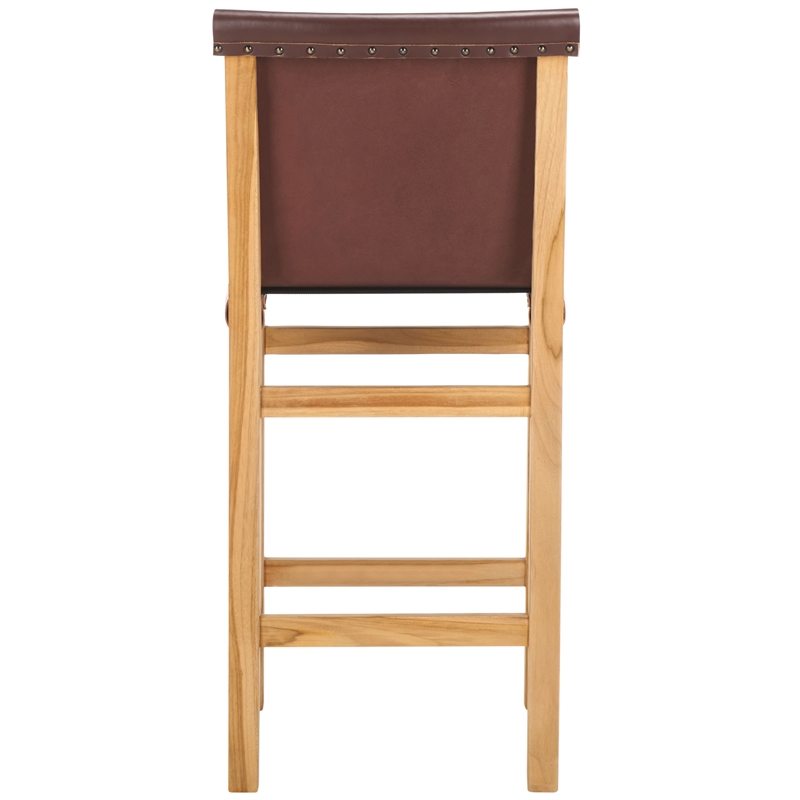 Safavieh Arian Teak and Leather Counter Stool in Brown / Natural