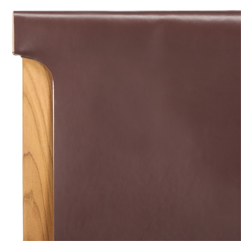 Safavieh Arian Teak and Leather Counter Stool in Brown / Natural