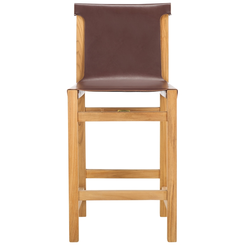 Safavieh Arian Teak and Leather Counter Stool in Brown / Natural