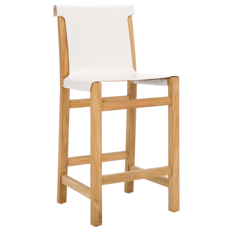 Safavieh Arian Teak and Leather Counter Stool in White / Natural