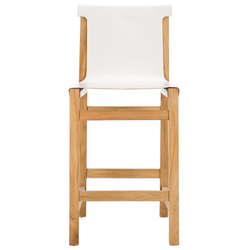 Safavieh Arian Teak and Leather Counter Stool in White / Natural