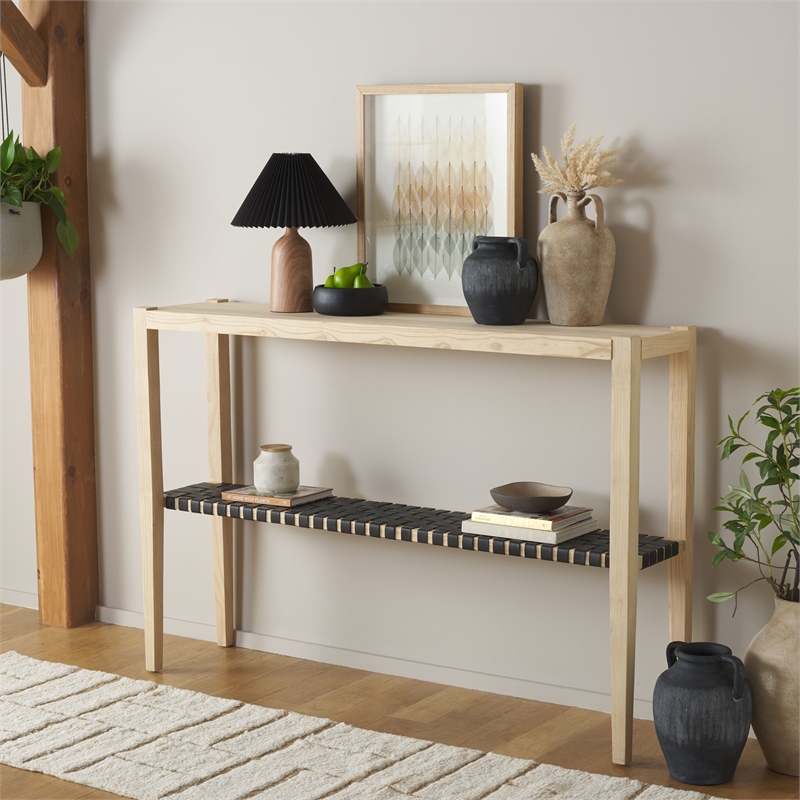 Safavieh Sigurd Wood and Leather Consoles in Natural / Black
