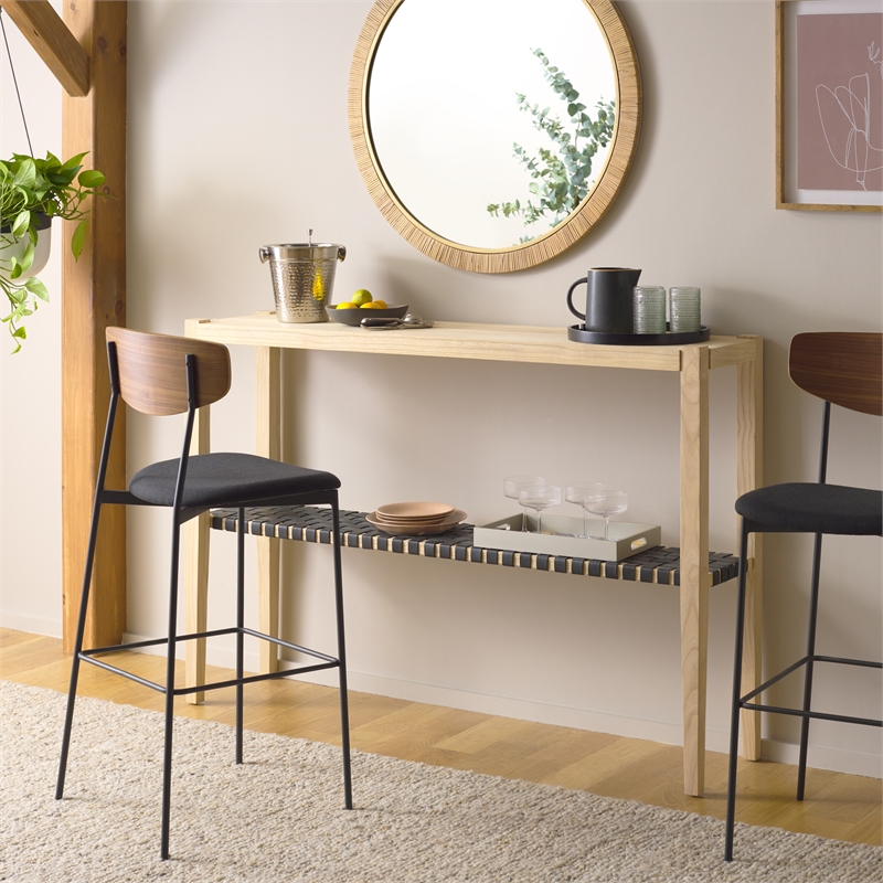 Safavieh Sigurd Wood and Leather Consoles in Natural / Black