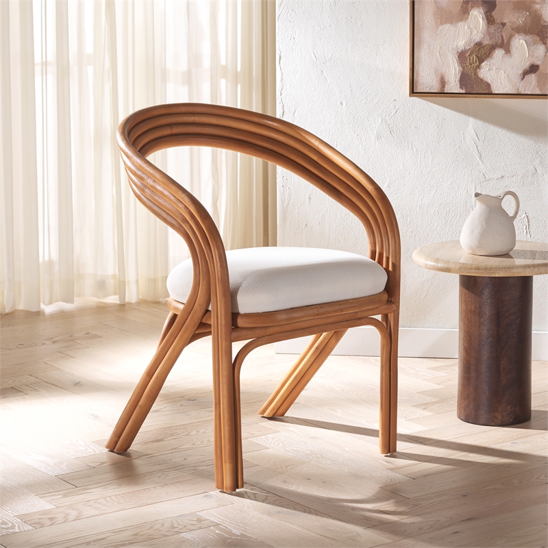 Safavieh Jennabrook Ratan Polyurethane Dining Chair in Natural / White