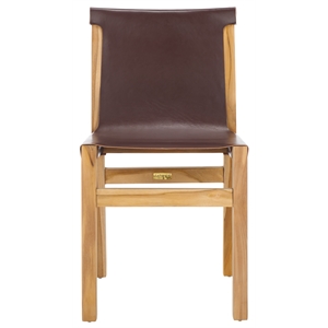 Safavieh Arian Teak and Leather Dining Chair in Brown / Natural