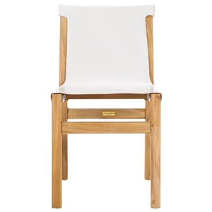Safavieh Arian Teak and Leather Dining Chair in White / Natural