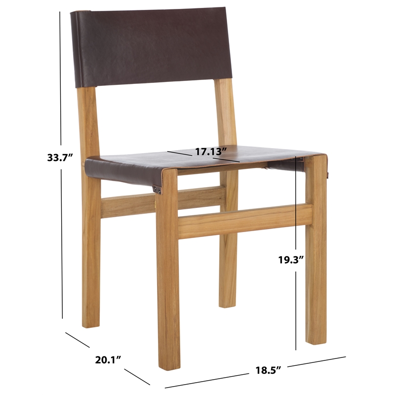 Safavieh Romee Teak and Leather Dining Chair in Brown / Natural