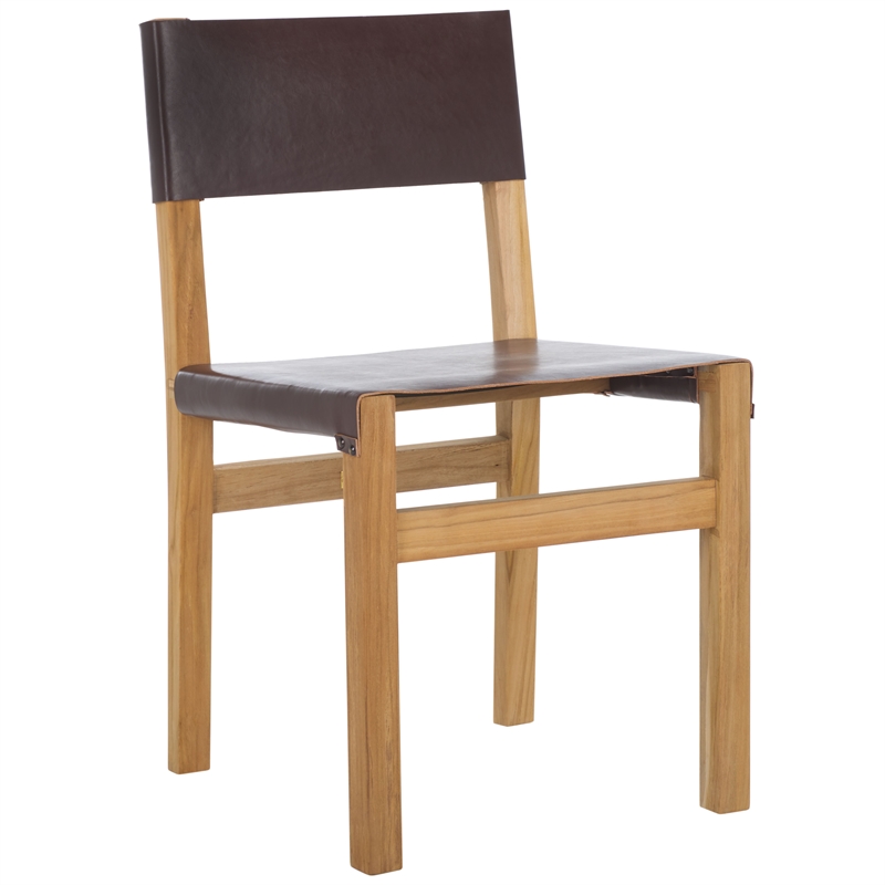 Safavieh Romee Teak and Leather Dining Chair in Brown / Natural