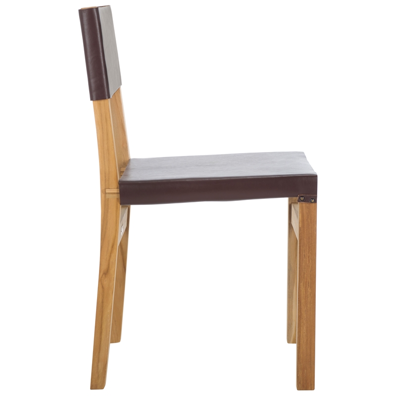 Safavieh Romee Teak and Leather Dining Chair in Brown / Natural