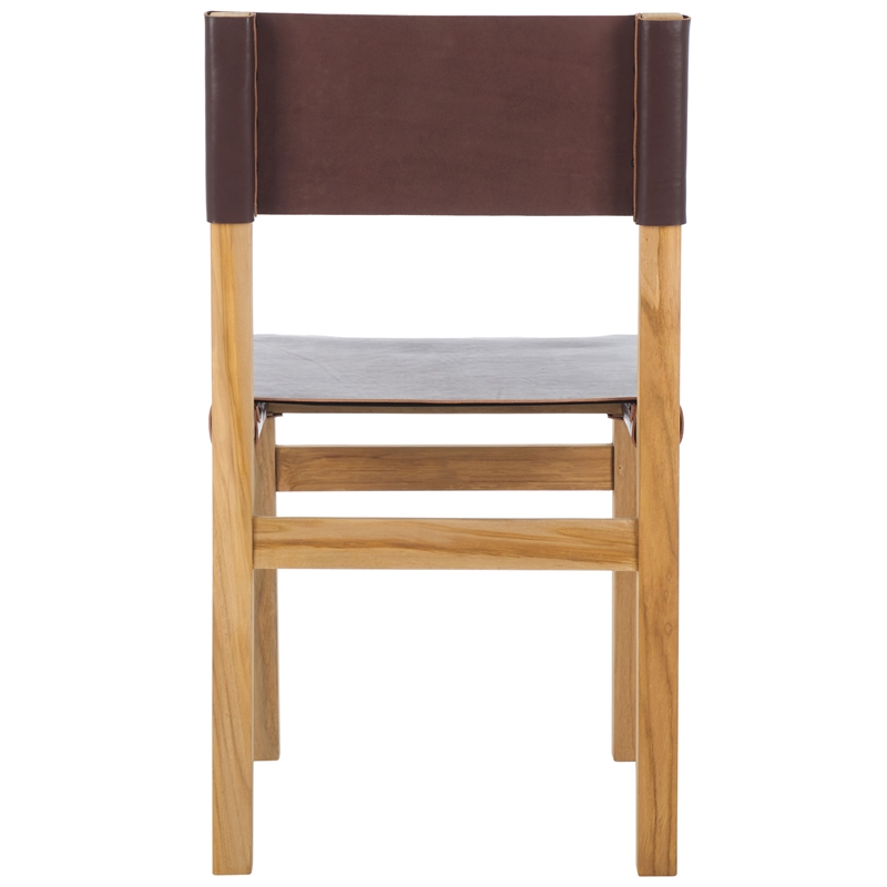 Safavieh Romee Teak and Leather Dining Chair in Brown / Natural