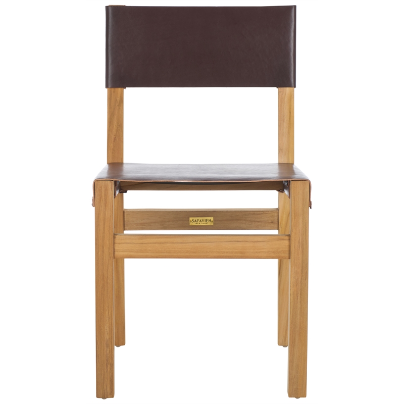 Safavieh Romee Teak and Leather Dining Chair in Brown / Natural
