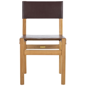 Safavieh Romee Teak and Leather Dining Chair in Brown / Natural