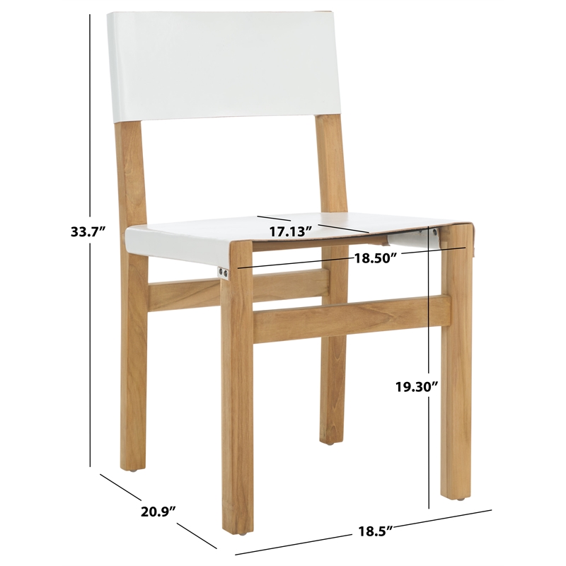 Safavieh Romee Teak and Leather Dining Chair in White / Natural