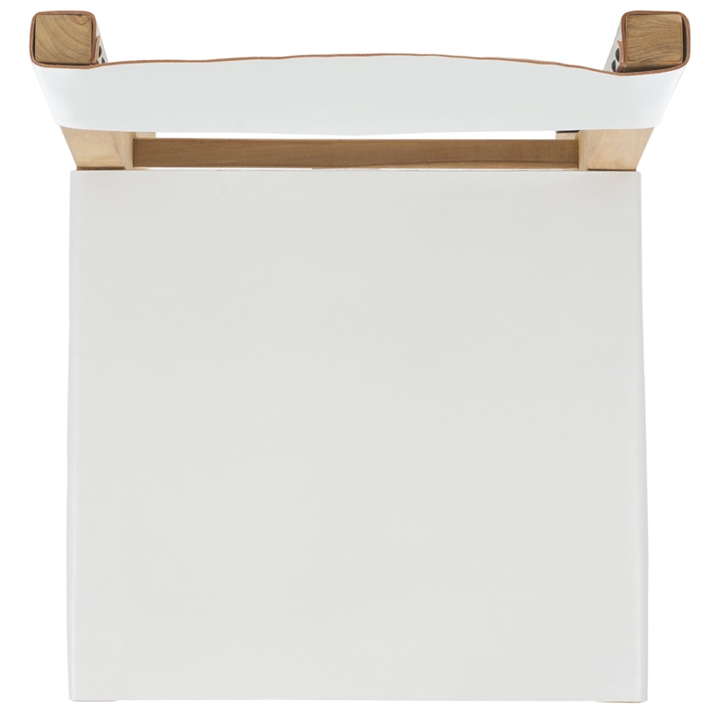 Safavieh Romee Teak and Leather Dining Chair in White / Natural