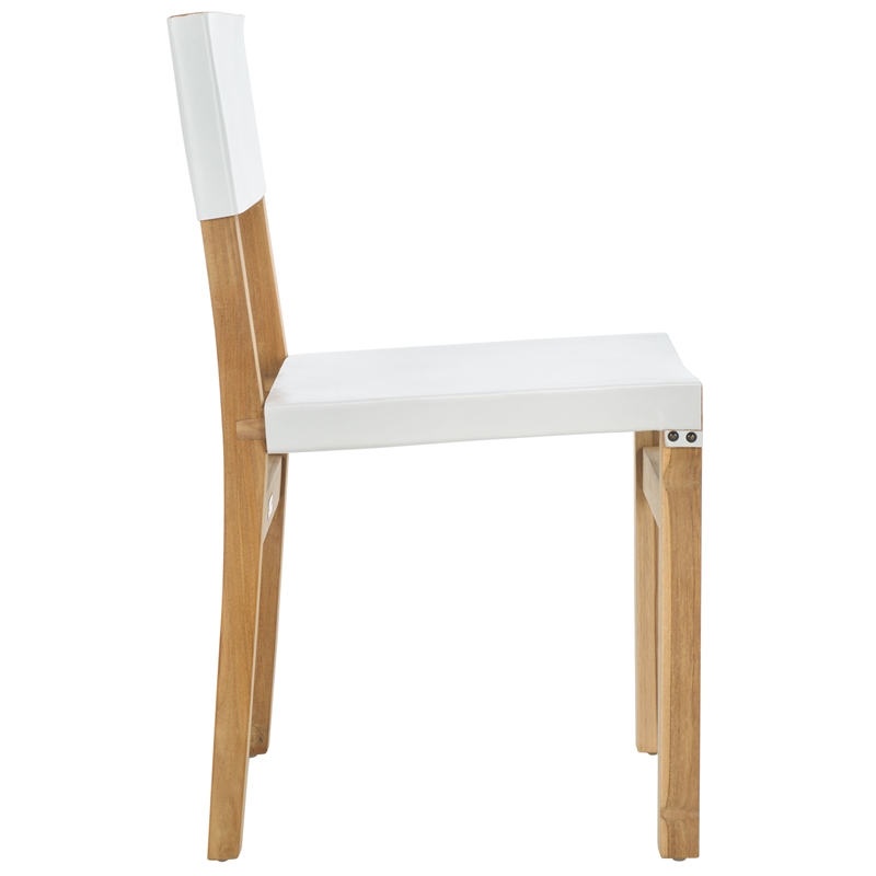Safavieh Romee Teak and Leather Dining Chair in White / Natural