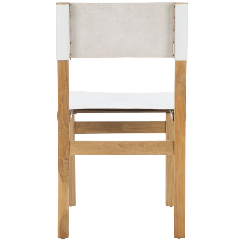 Safavieh Romee Teak and Leather Dining Chair in White / Natural