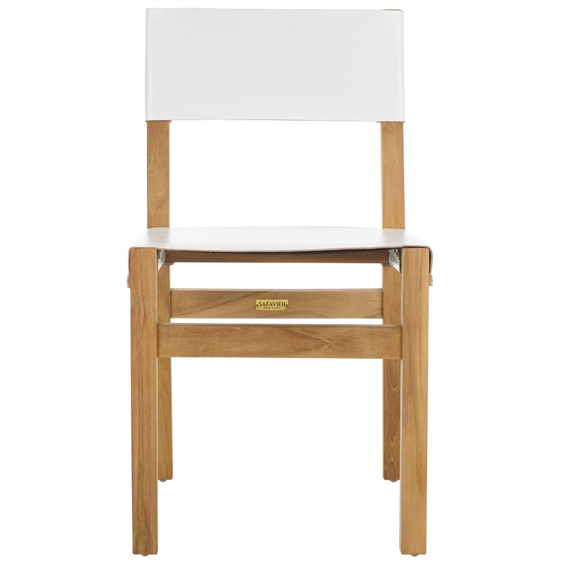 Safavieh Romee Teak and Leather Dining Chair in White / Natural