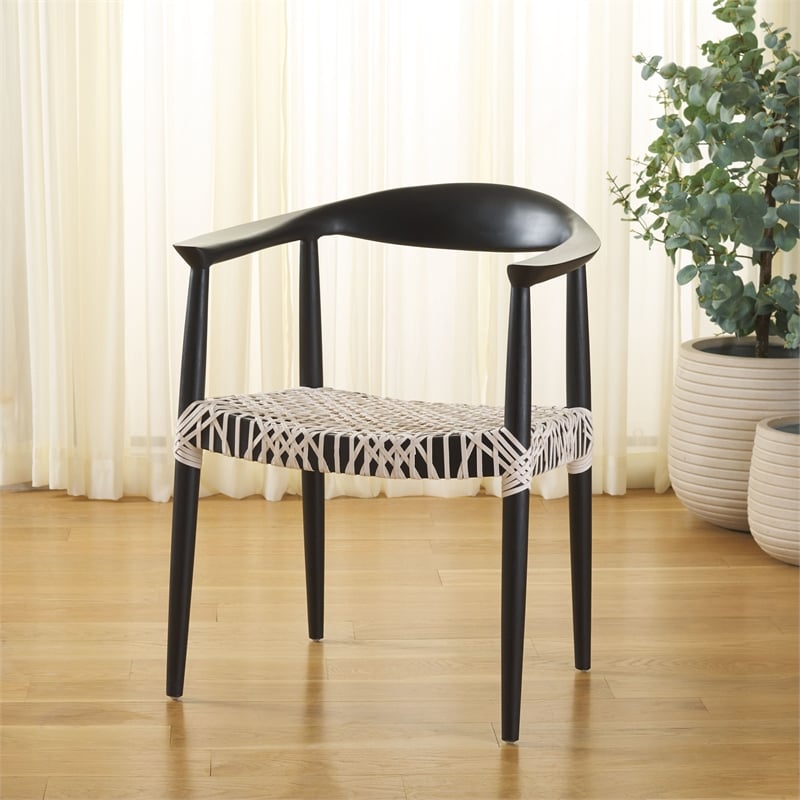 Safavieh Bandelier Wood and Leather Accent Chair in White / Black