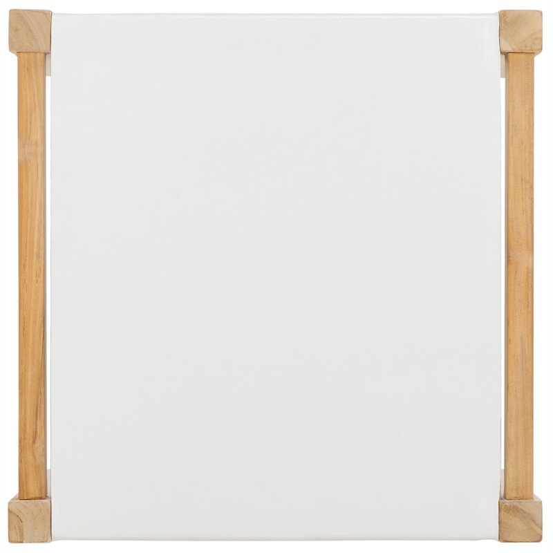 Safavieh Solana Teak  and Leather Ottoman in White / Natural