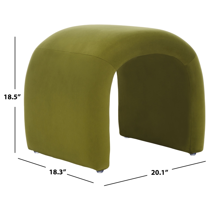 Safavieh Kibo Pine and  Velvet Ottoman in Olive