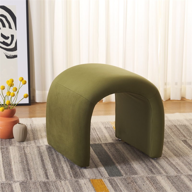 Safavieh Kibo Pine and  Velvet Ottoman in Olive