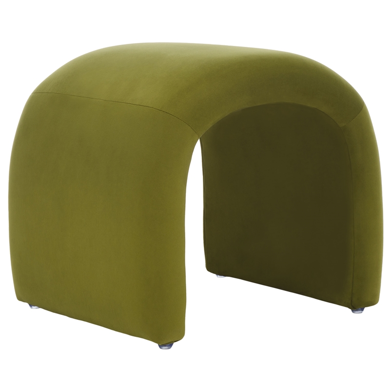 Safavieh Kibo Pine and  Velvet Ottoman in Olive
