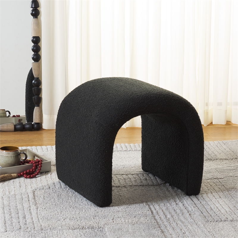 Safavieh Kibo  Pine and Polyester Ottoman in Black