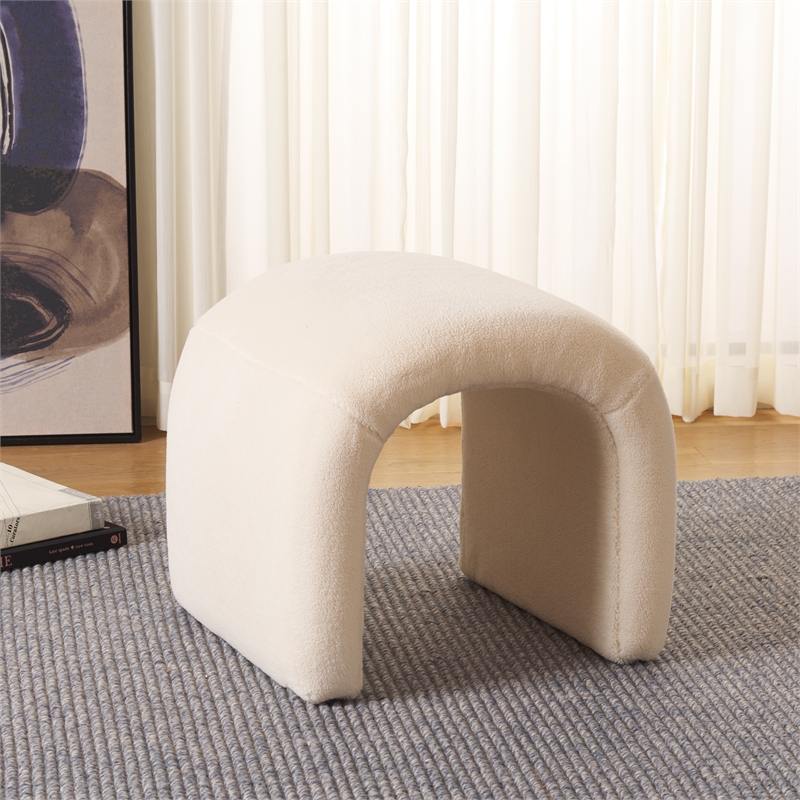 Safavieh Kibo  Pine and Polyester Ottoman in Cream