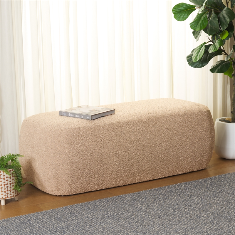 Safavieh Whitley Pine Wood and Fabric Rectangular Ottoman in Tan