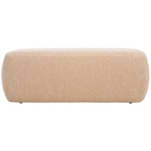 Safavieh Whitley Pine Wood and Fabric Rectangular Ottoman in Tan