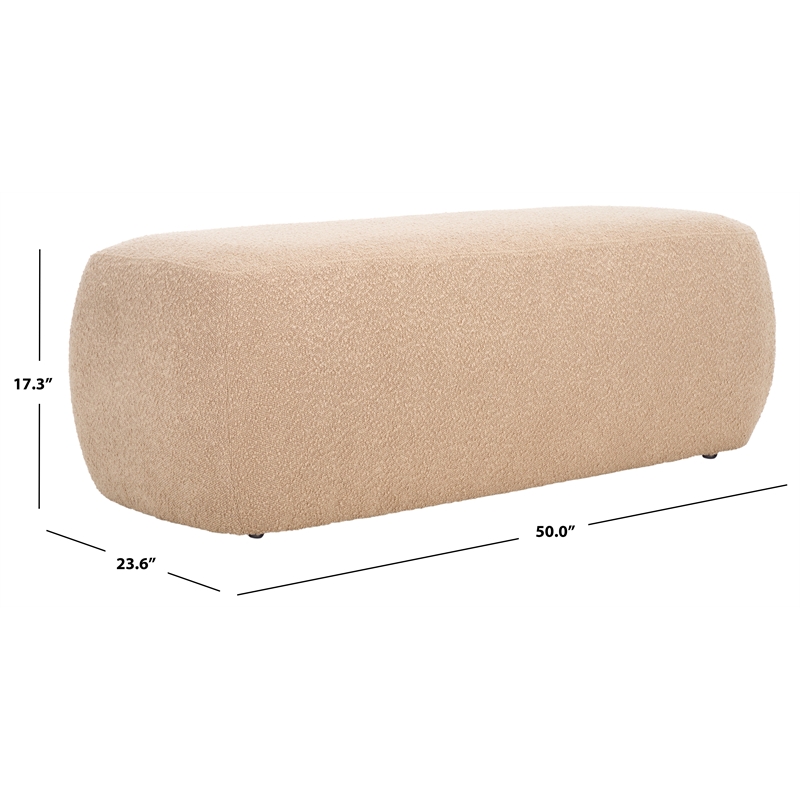 Safavieh Whitley Pine Wood and Fabric Rectangular Ottoman in Tan