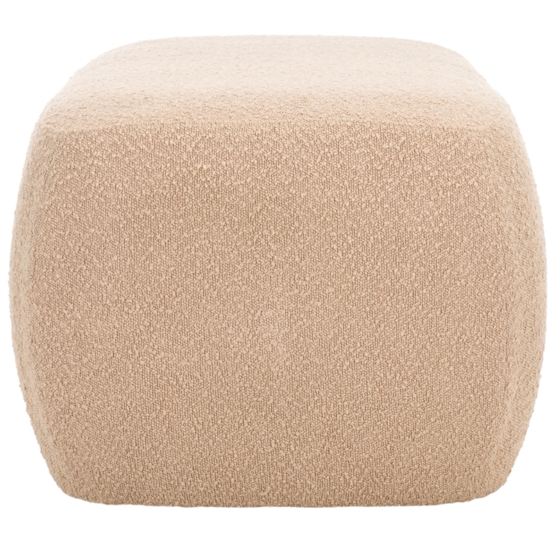 Safavieh Whitley Pine Wood and Fabric Rectangular Ottoman in Tan