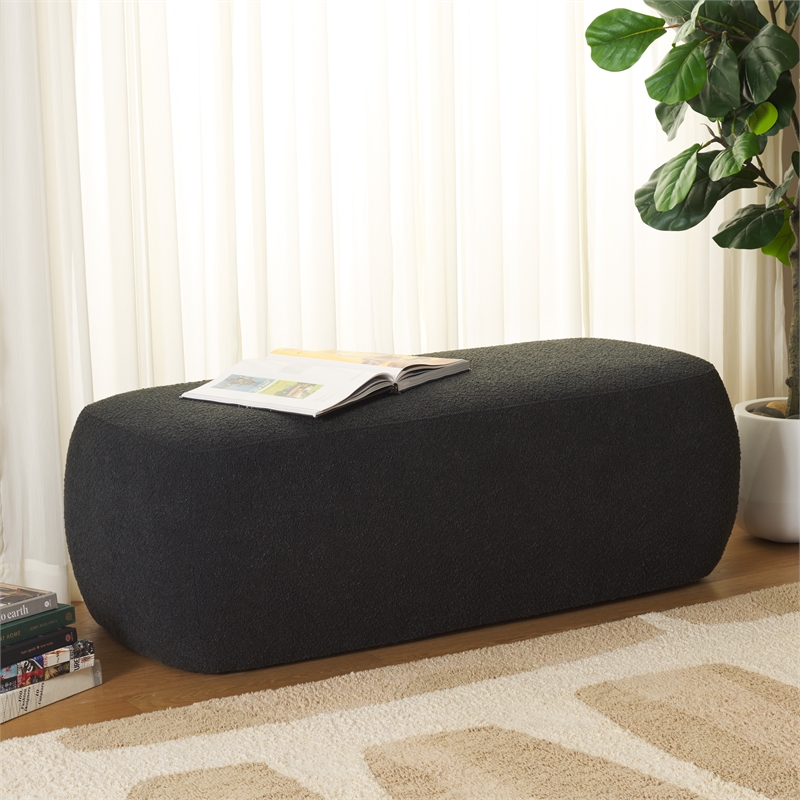 Safavieh Whitley Pine Wood and Fabric Rectangular Ottoman in Black