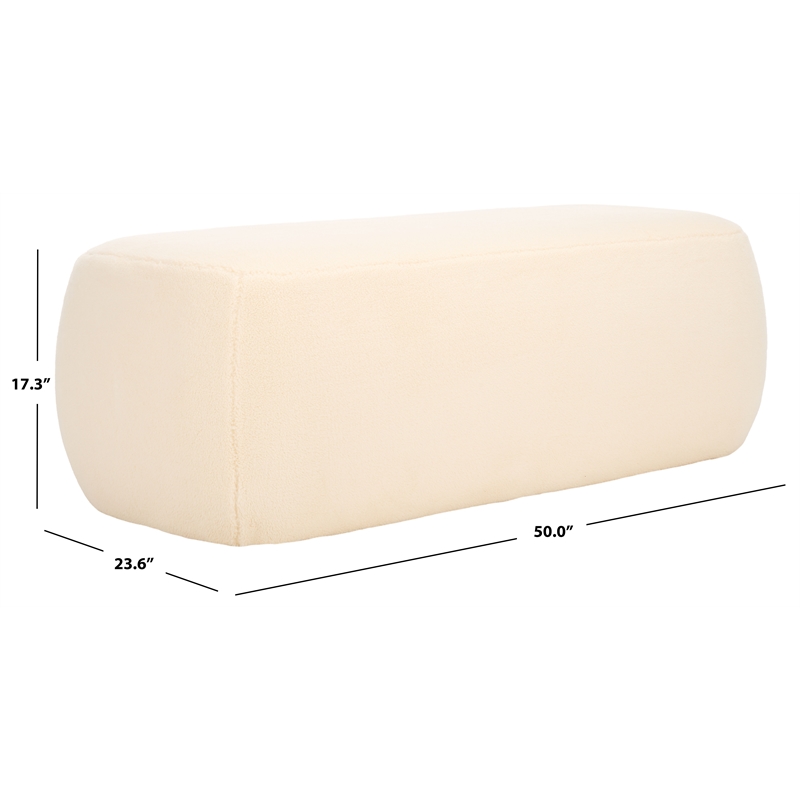 Safavieh Whitley Pine Wood and Fabric Rectangular Ottoman in Cream