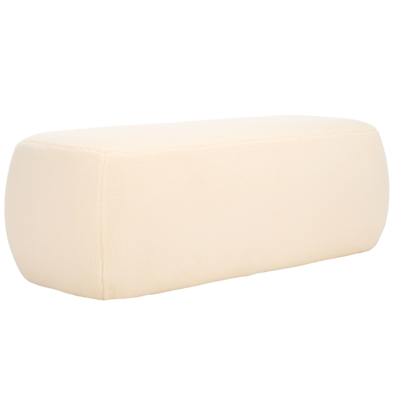 Safavieh Whitley Pine Wood and Fabric Rectangular Ottoman in Cream