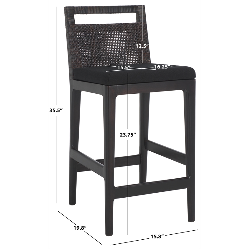 Safavieh Darin Solid Wood and Cotton Counter Stool in  Brown / Black