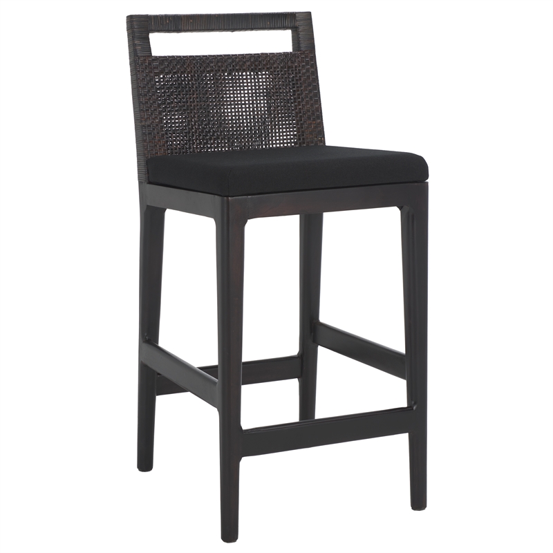 Safavieh Darin Solid Wood and Cotton Counter Stool in  Brown / Black