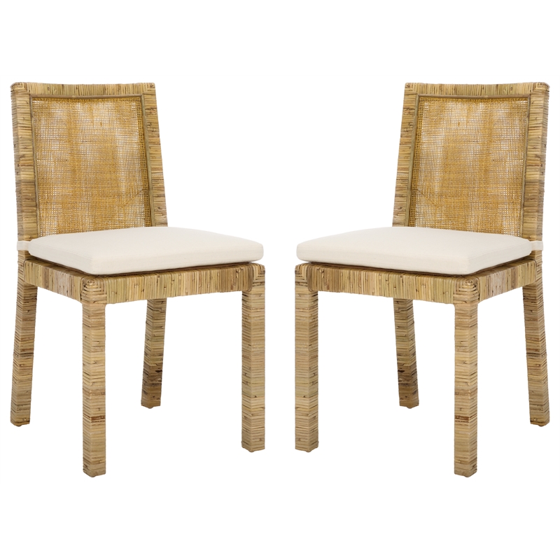 Safavieh Tojo Cane Wood and Rattan Dining Chair in White / Gray