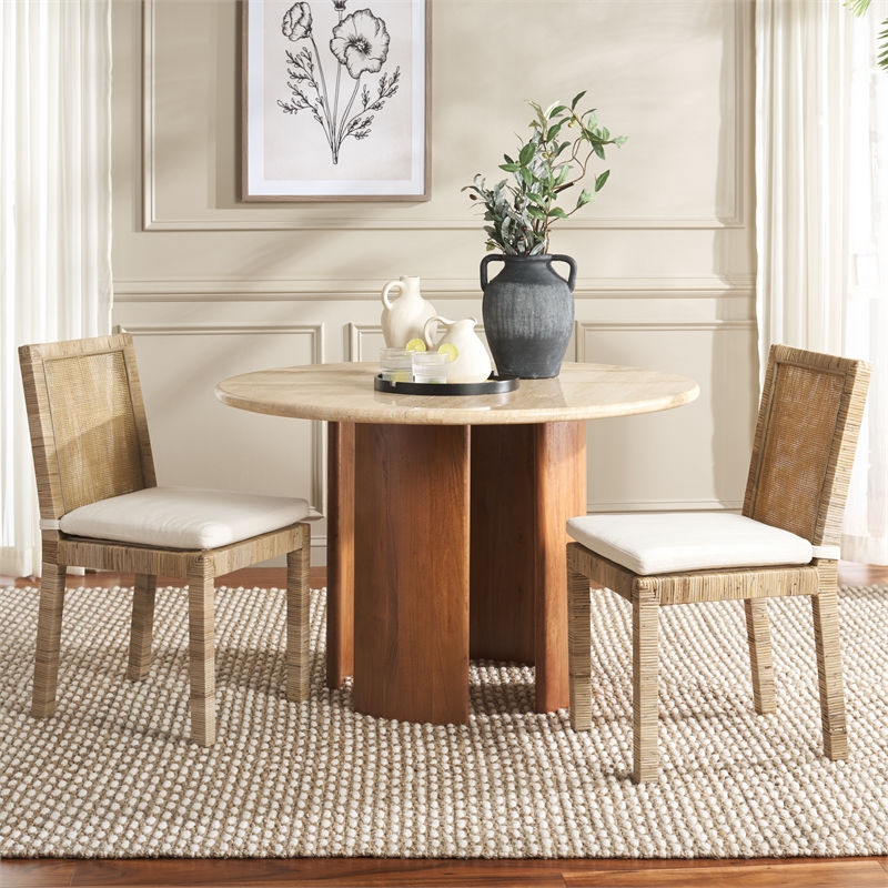 Safavieh Tojo Cane Wood and Rattan Dining Chair in White / Gray