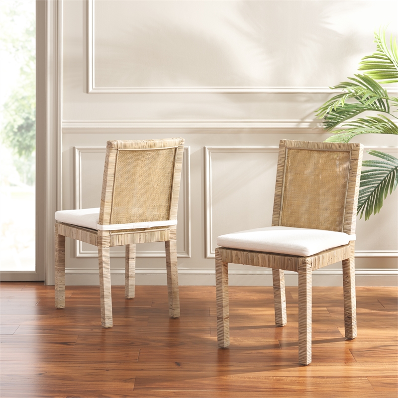 Safavieh Tojo Cane Wood and Rattan Dining Chair in White / Gray