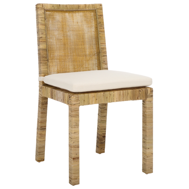 Safavieh Tojo Cane Wood and Rattan Dining Chair in White / Gray