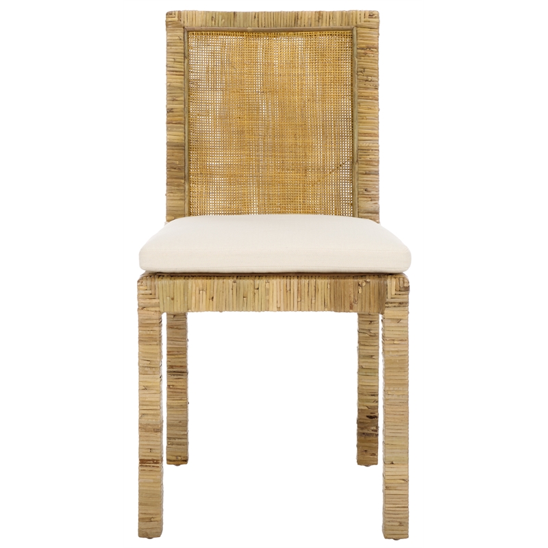 Safavieh Tojo Cane Wood and Rattan Dining Chair in White / Gray