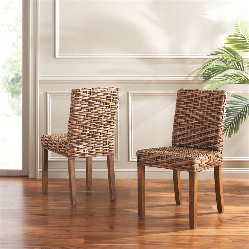 Safavieh Grove Wood and Rattan Side Chair in Brown