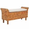 Safavieh Palermo Wood and Rattan Bench in White / Natural