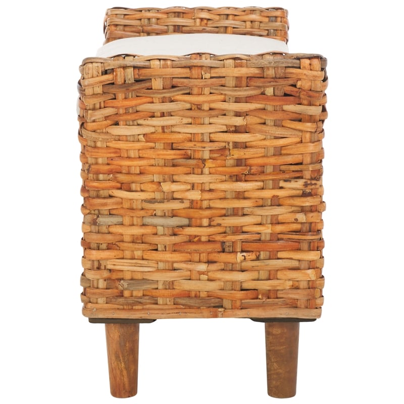 Safavieh Palermo Wood and Rattan Bench in White / Natural
