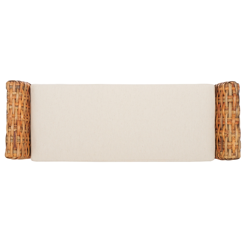 Safavieh Palermo Wood and Rattan Bench in White / Natural
