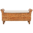 Safavieh Palermo Wood and Rattan Bench in White / Natural